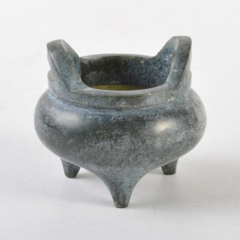 中国　玉石碧玉　三足沖耳爐　香炉　V R6135E