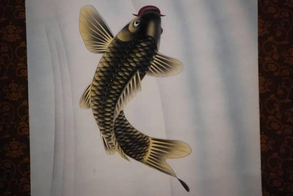 真作/桂華/開運跳鯉図/桐共箱付/布袋屋掛軸HD-51