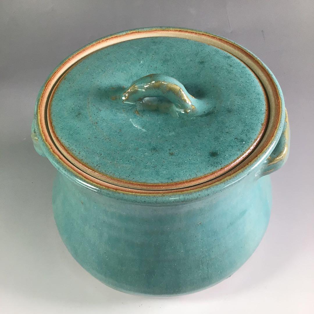 Ｒ６７　水指　『在銘』『青磁』『耳付水指』　木箱　茶道具