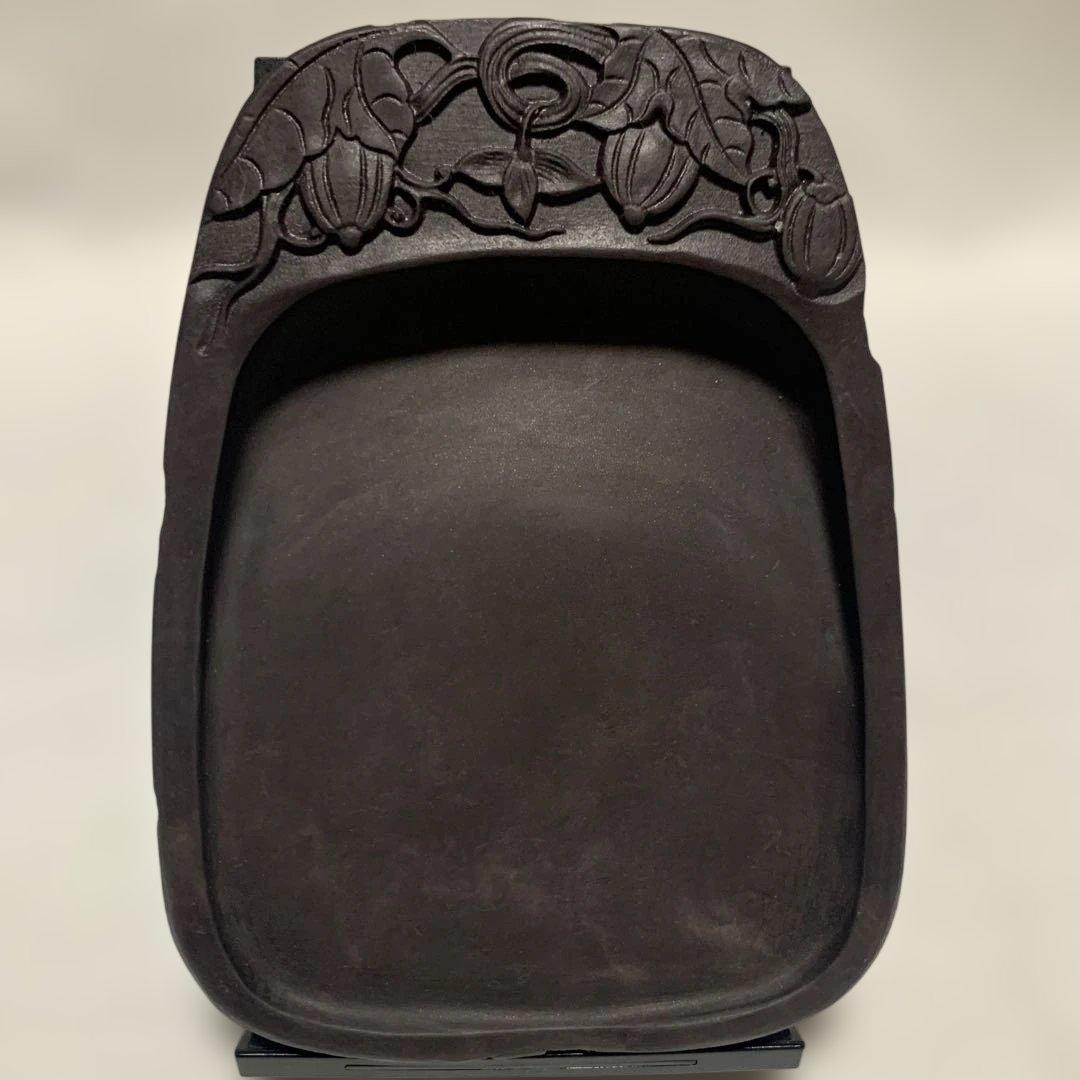 硯　書道具　瓜模様　天然石　木箱付き