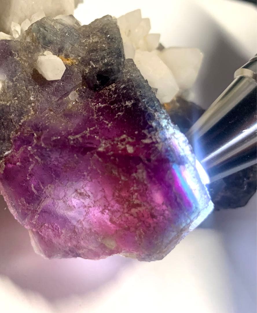 【超希少品・大サイズ】八面体蛍石＆キャンドルクォーツ　共生鉱物