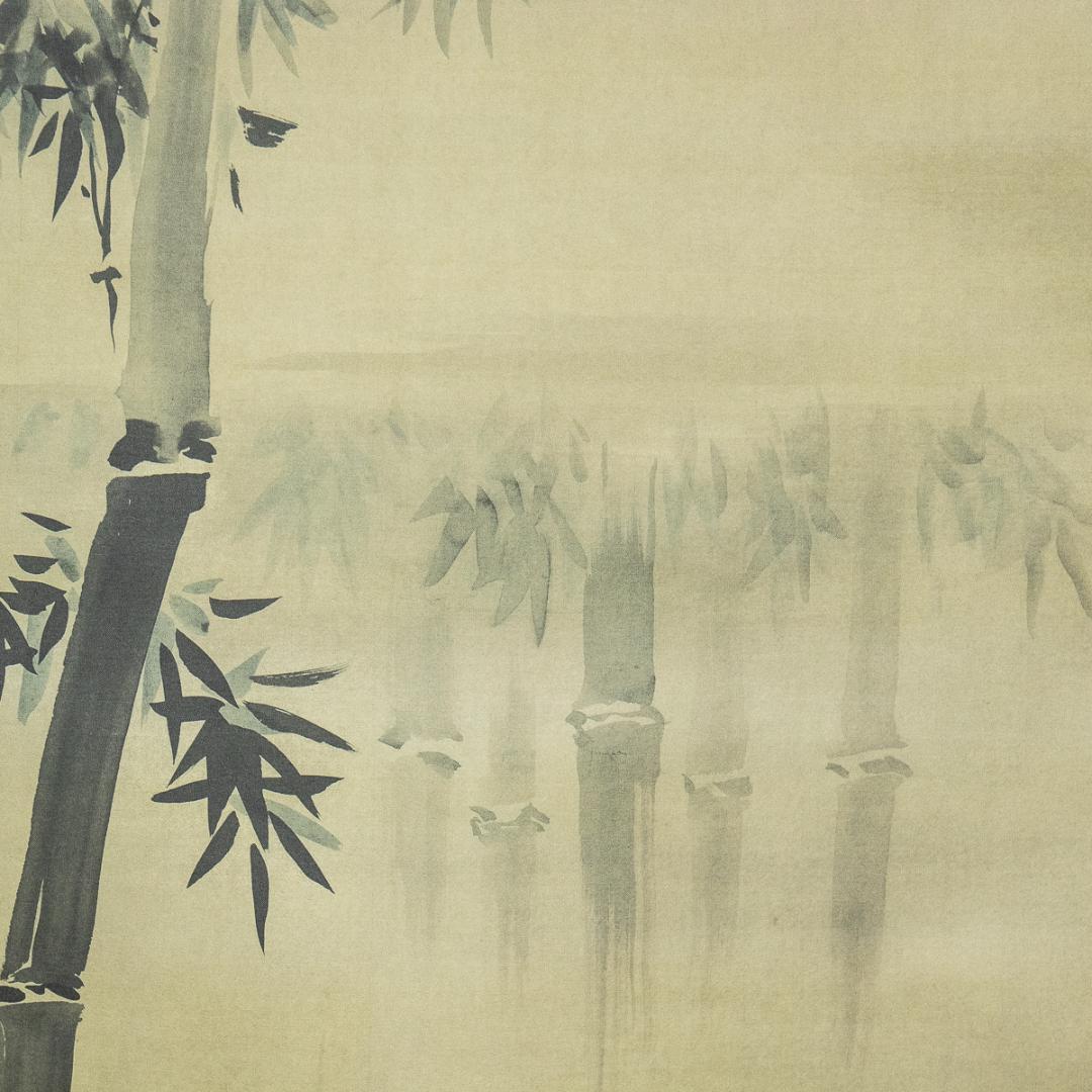 掛軸-1392　狩野栄川典信　竹亀図　印刷工芸作品　防府毛利報公会　共同印刷