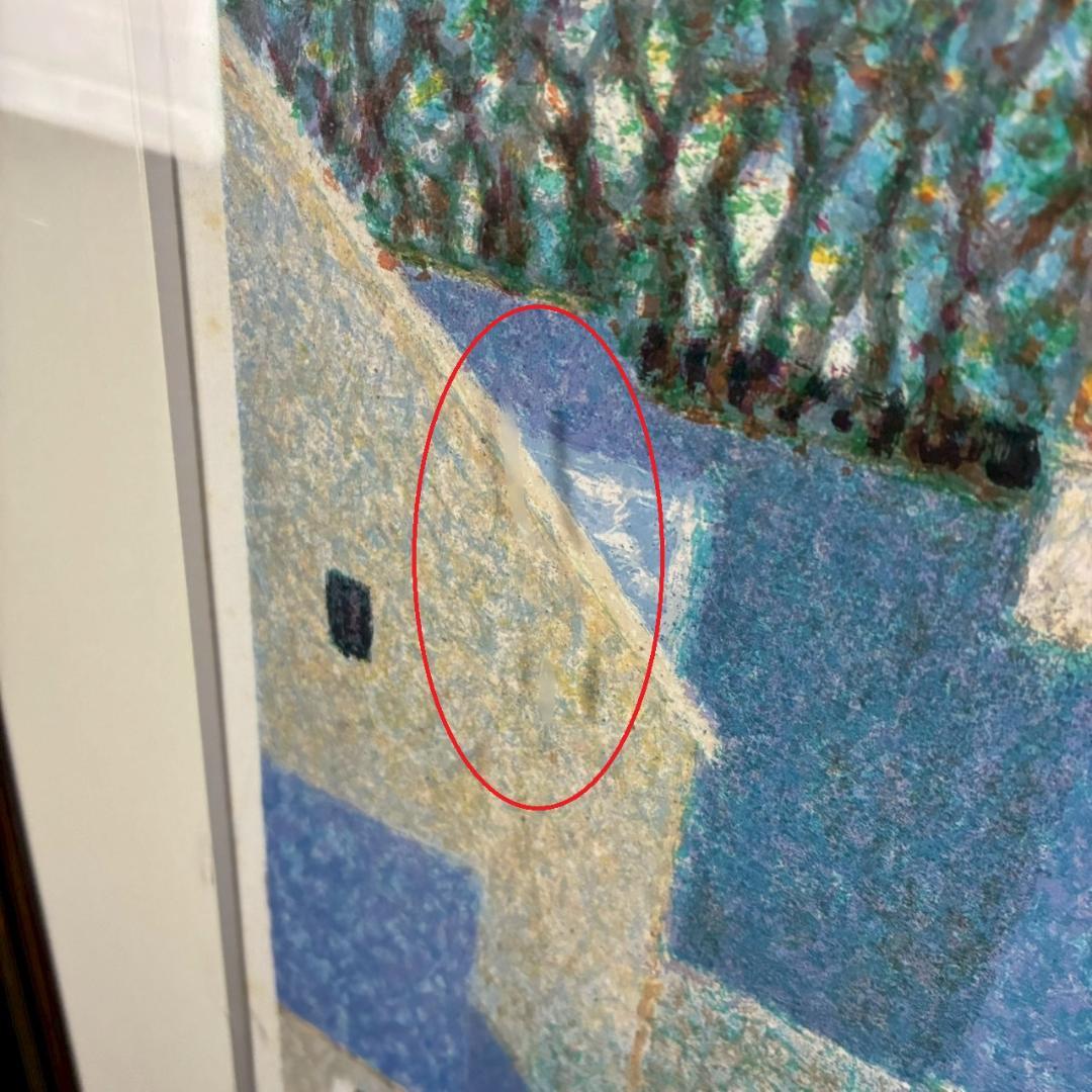 アンドレ・ブーリエ「ブルーの屋根」リトグラフ 直筆サイン入 点描画