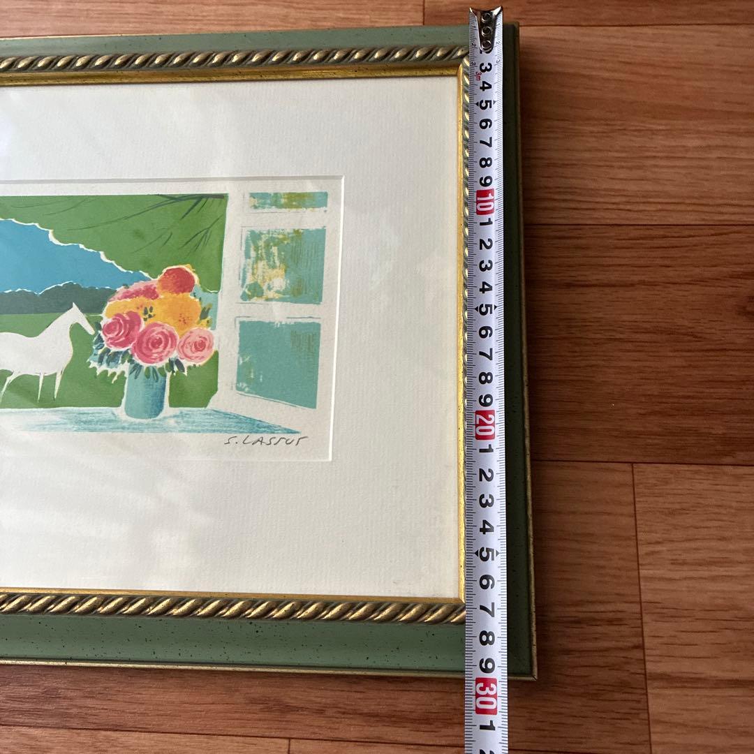 セルジュ・ラシス　白馬と窓辺の薔薇