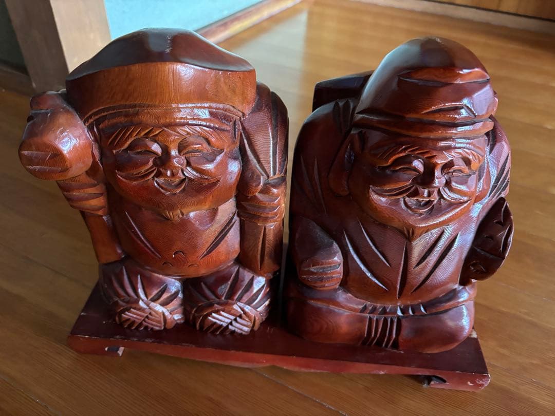 木製 福の神 彫刻 二体