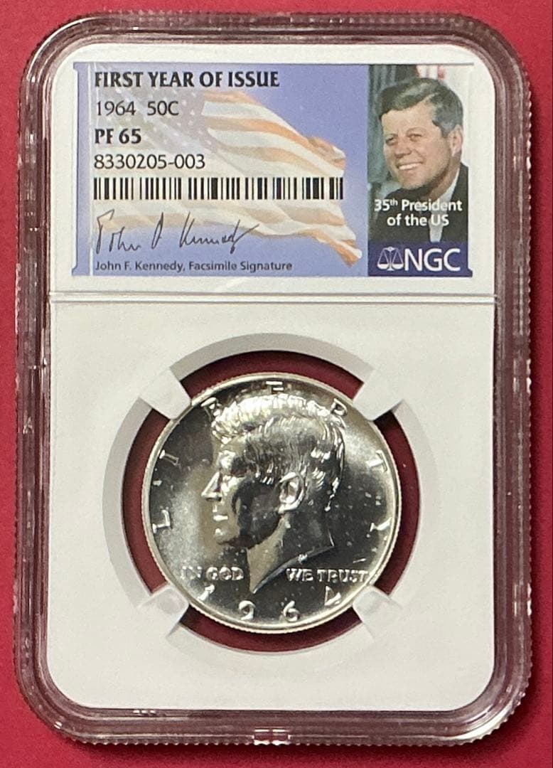 【NGC鑑定】1964年 ケネディ ハーフダラー PF65 銀貨オリジナルラベル