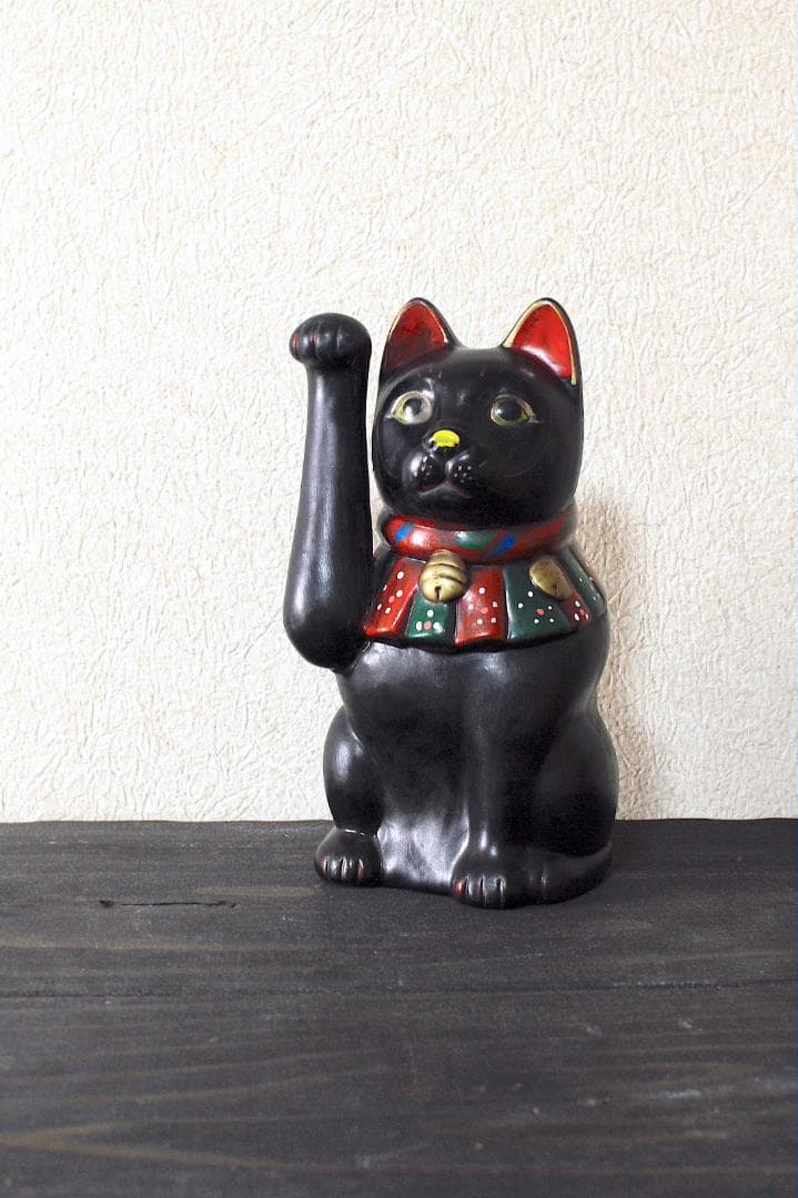 戦前-昭和 九谷焼 黒猫 招き猫