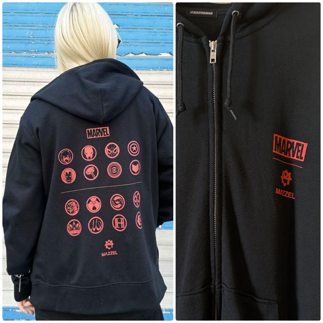 MARVEL × MAZZEL コラボ ジップパーカー Lブラック黒　フーディー