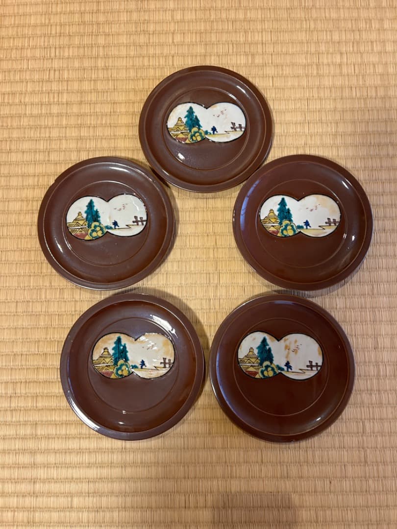 初代徳田八十吉先生の錆地山水銘々皿