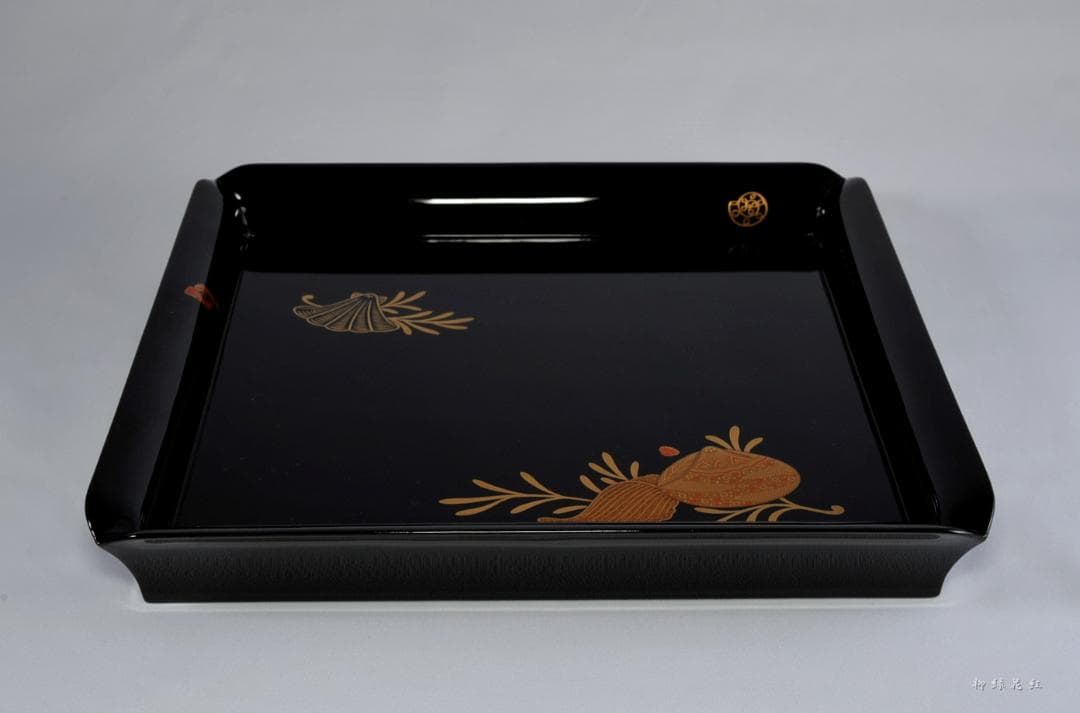 【Tatsu Kazuki】茶平一斎 海松貝蒔絵 四方盆 共箱