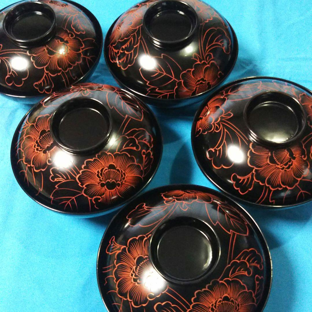 レア物、高級木製本漆塗り吸い物椀、お雑煮椀 ５人前