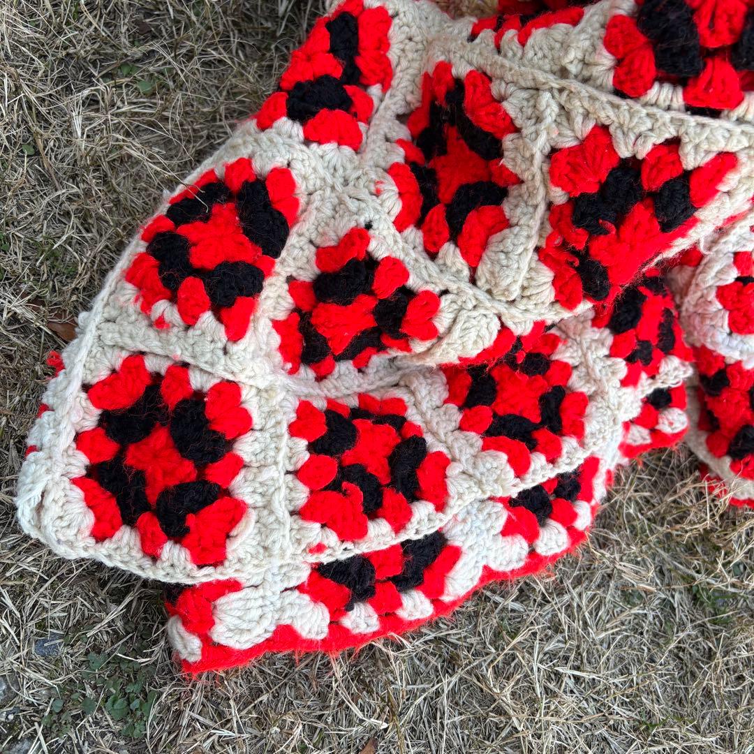 【USA vintage】グラニースクエア ブランケット 花 アメリカ　特大