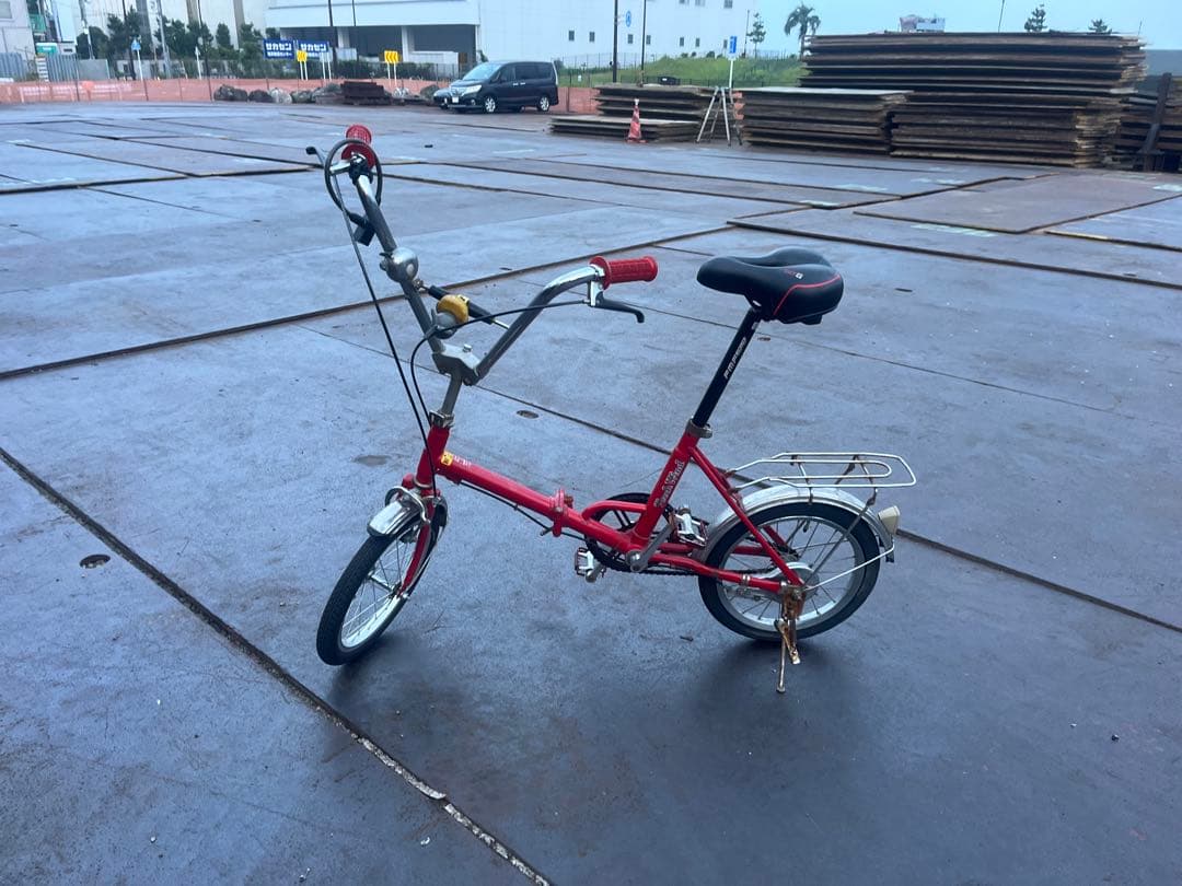 折りたたみ自転車 レッド V字型ハンドル 昭和レトロ