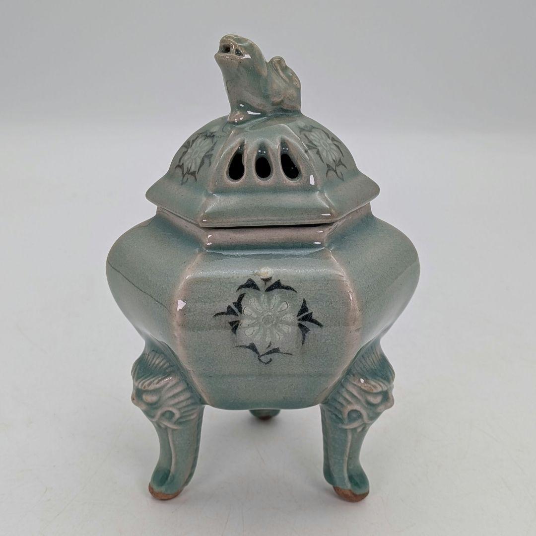 韓国人間国宝 申相浩 獅子摘青磁香炉 高麗青磁 韓国陶磁 香爐 香道具 茶道具
