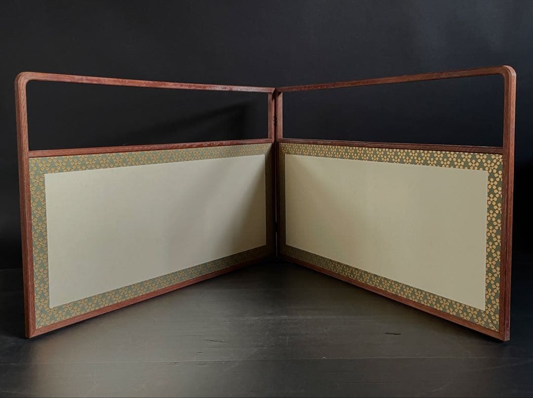 「祖」 利休梅 網代 両面使い 上透かし 桑縁 風炉先屏風 紙箱 （115⑥）