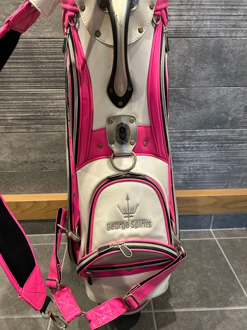 ジョージスピリッツキャディバッグ ホワイト×ピンク【数量限定・激レア】※難あり