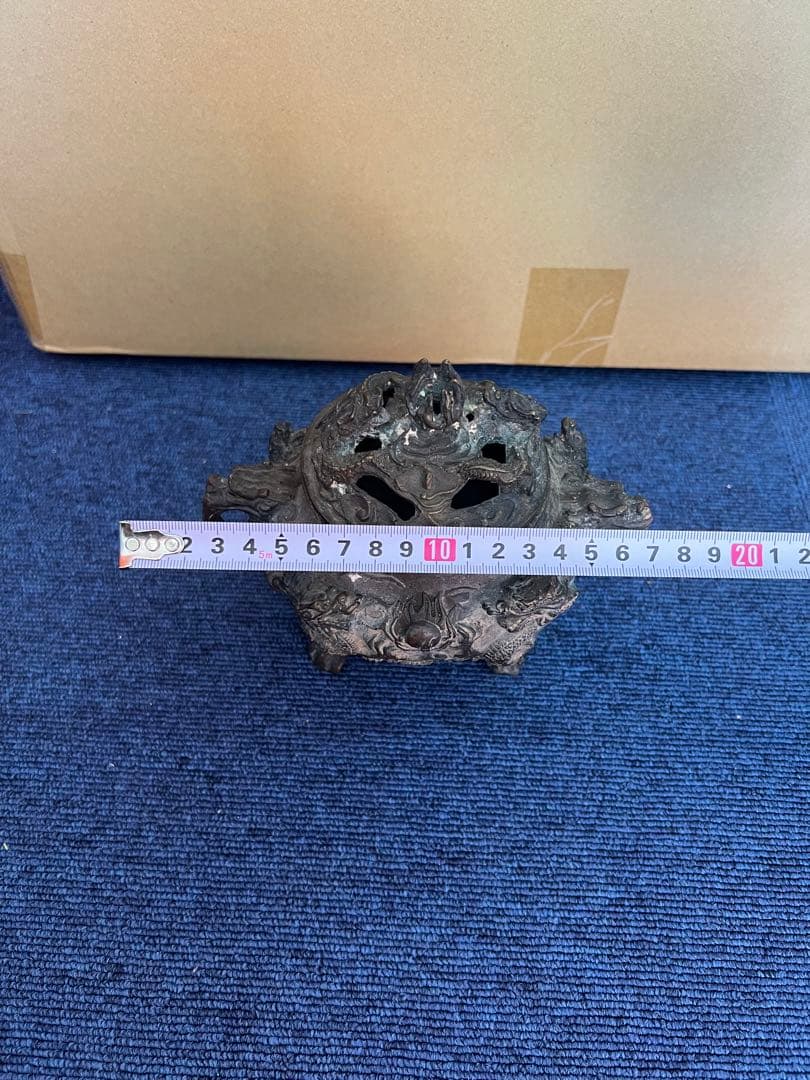 946 銅製　大明宣徳年製　龍紋香炉　時代物