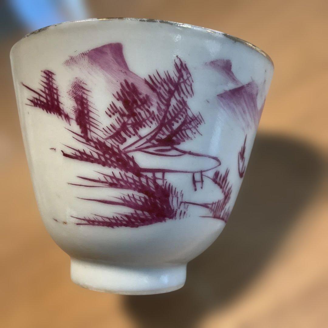 中国民国時代の茶碗 白地 赤絵