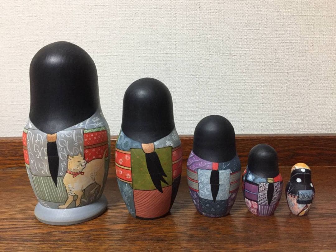 ひな祭りセール♪ロシア雑貨☆着物マトリョーシカ(5P)和風猫ボボワ作オマケ付き♪