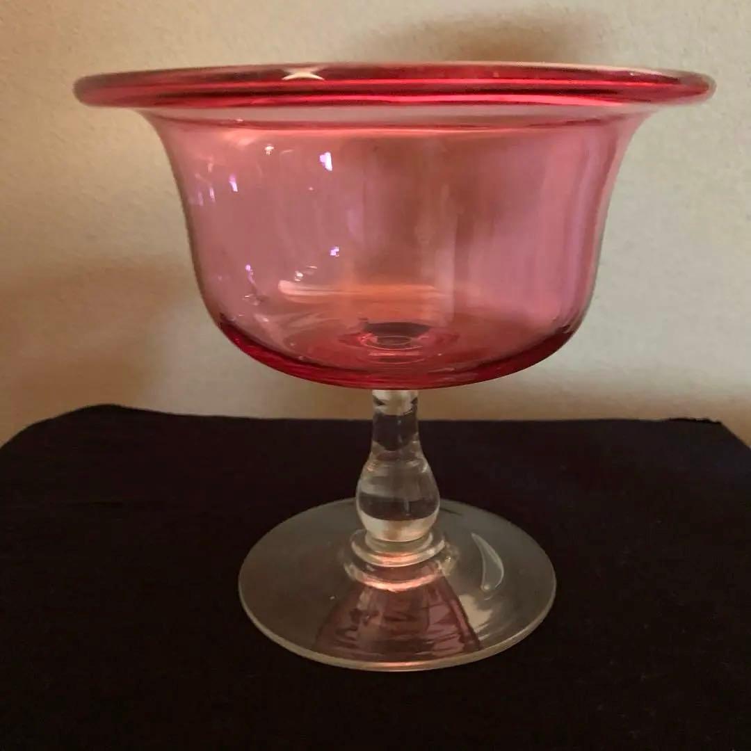 金赤ガラス脚付きコンポート　時代物