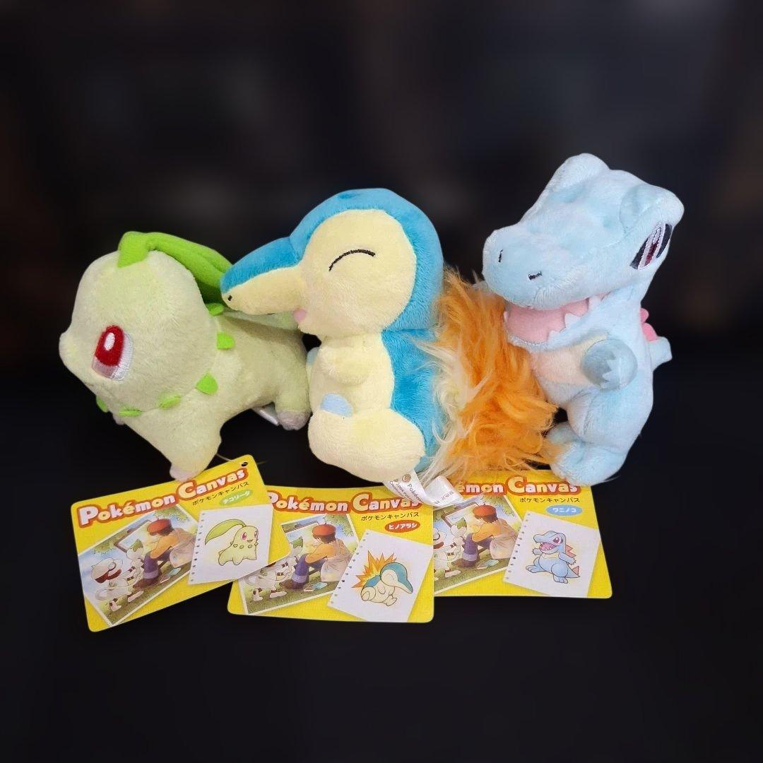 ポケモンセンター　キャンバス　チコリータ　ワニノコ　ヒノアラシ　ぬいぐるみ