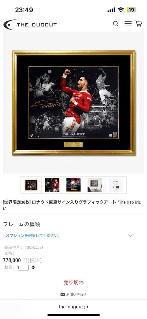 世界限定30枚 Cロナウド直筆サイン入りグラフィックアート