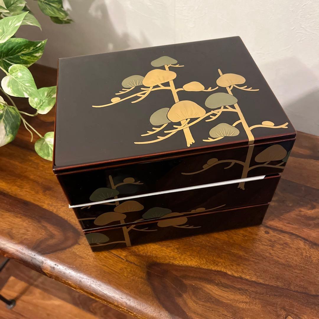 松の木デザイン 漆器重箱三段