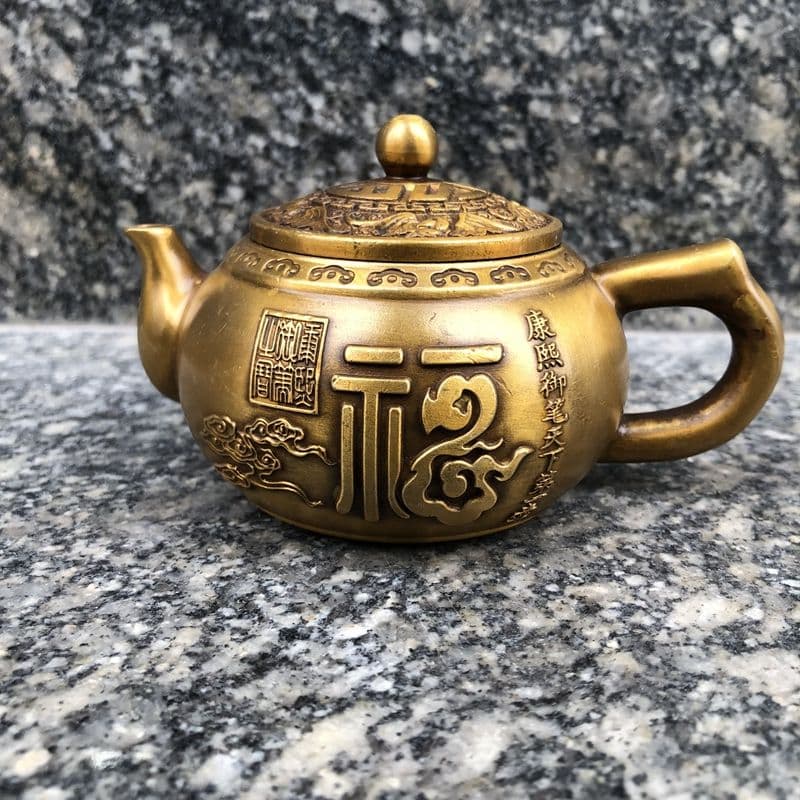 銅 細工 五福字銅壷 茶壺 煎茶器 装飾品 工芸品 置物