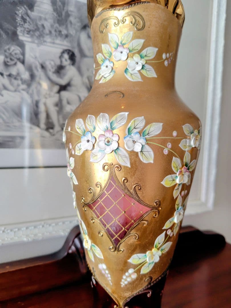 ♥チェコスロバキア製　ボヘミアガラス花瓶　Ｈ３１．５cm