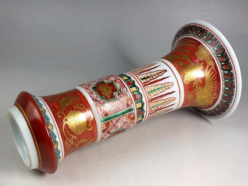 ☆ 須田菁華 作 古赤絵金襴手尊式 花生 共箱 ☆A12