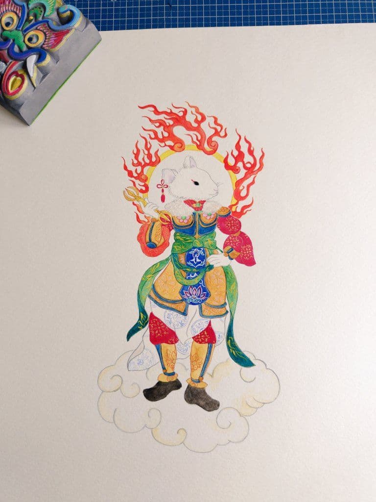水彩画「十二神将像子神将」