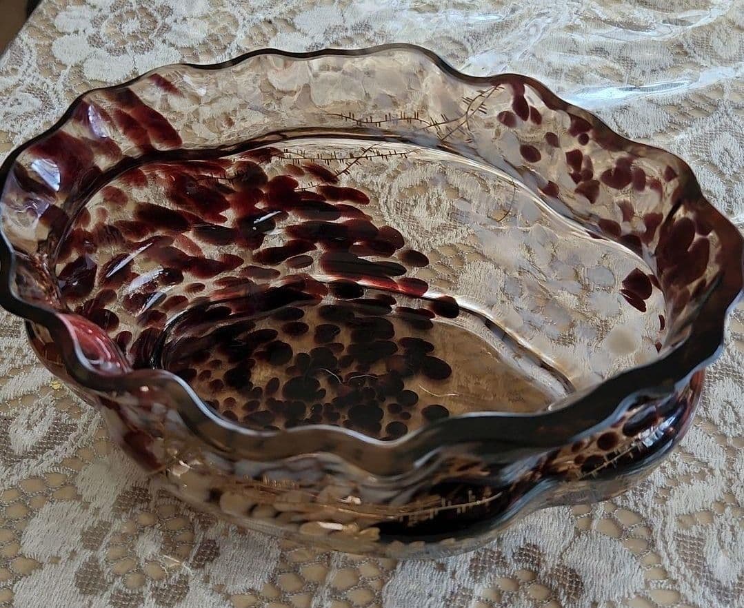 アールヌーボーガラス　吹雪紋金彩盛り薔薇エナメル画　最終値下げ