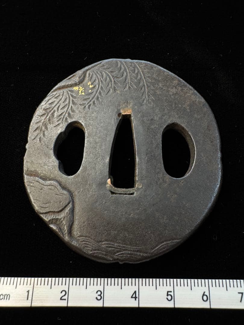 無銘 鉄地鐔 布目象嵌 橋図 鍔 拵 日本刀 刀装具 骨董 古美術 江戸時代