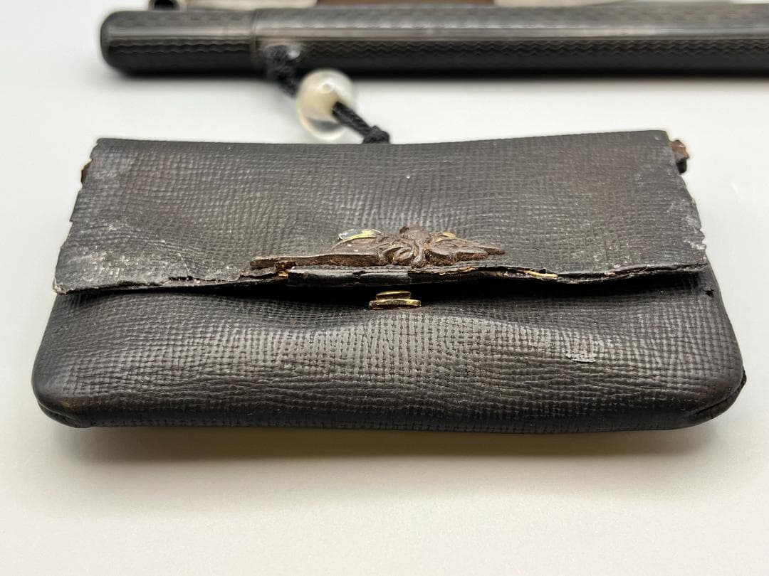 江戸明治時代　月と動物鉄金具　水晶玉根〆　純銀製キセル　重量約125g