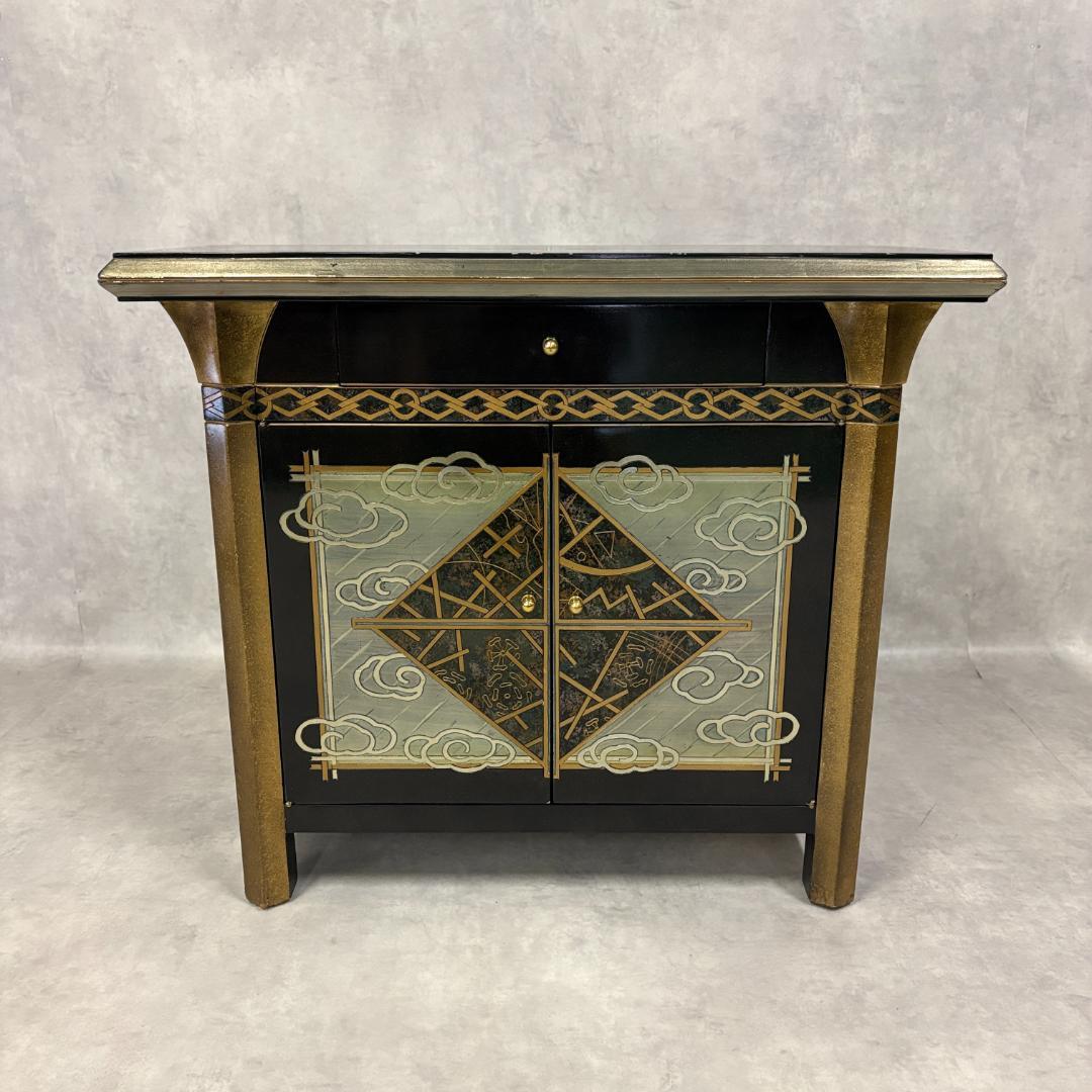 和モダン キャビネット 金彩装飾 引き出し・扉付き 収納家具