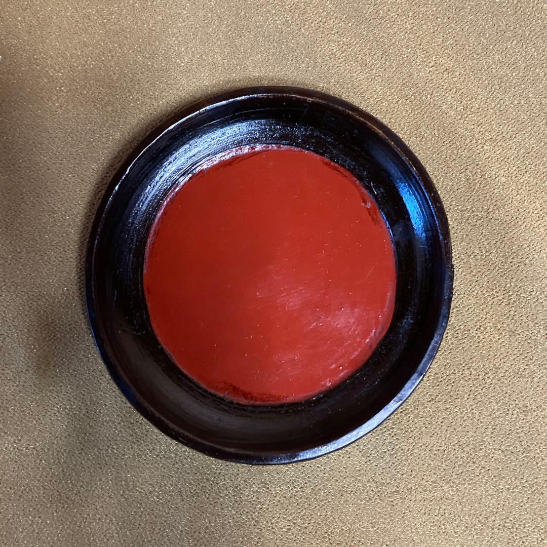 時代 根来塗 盆 5点 民芸（根来 伊万里） 15×2.5cm 木箱入り