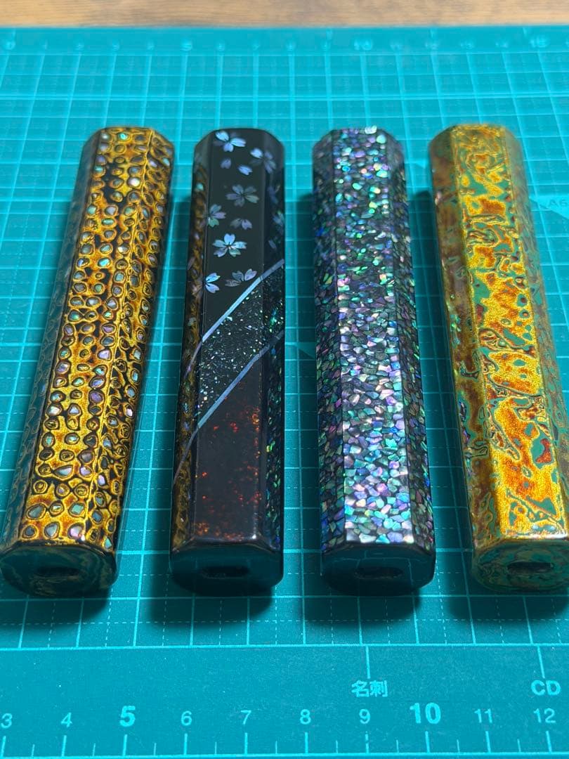 天然大漆 八角柄 四点組「流光」 螺鈿・研出仕上げ