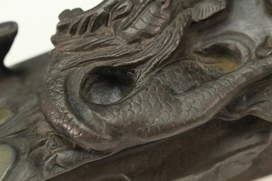 中国美術 端渓 刻 雲龍 鎮 置物(K-A725)