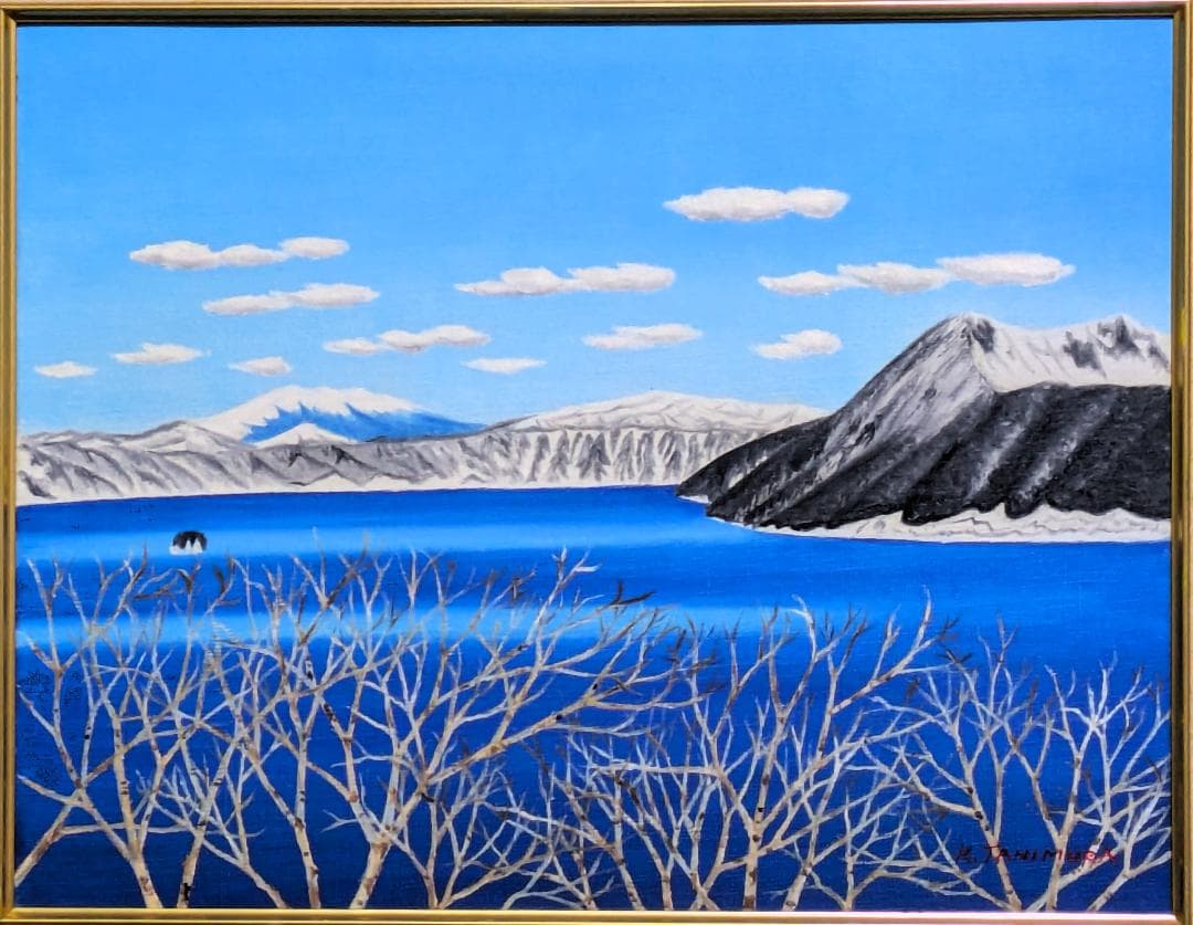 ★冬の摩周湖・肉筆油彩画・F6キャンバス