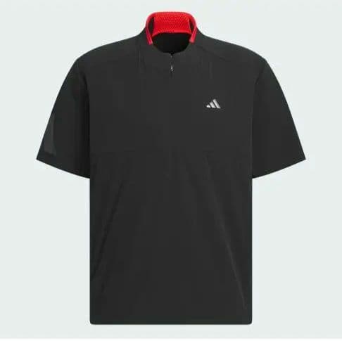 adidas ハーフジップ ゴルフシャツ ブラック/レッド