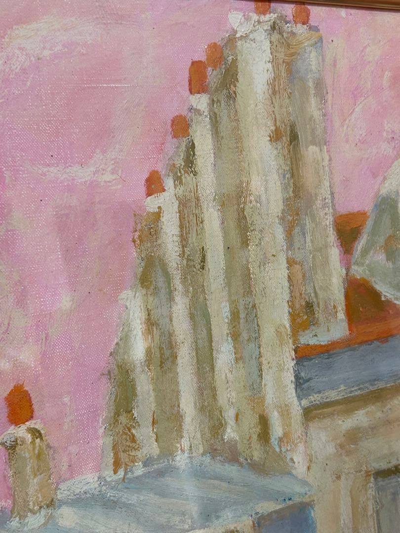 『屋根』　F8 油絵　素敵な額縁付き　肉筆　美術品　箱付き