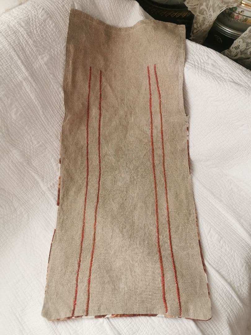 アンティーク フレンチファブリック＆リネン色糸刺繍 衣装ケース クッションカバー