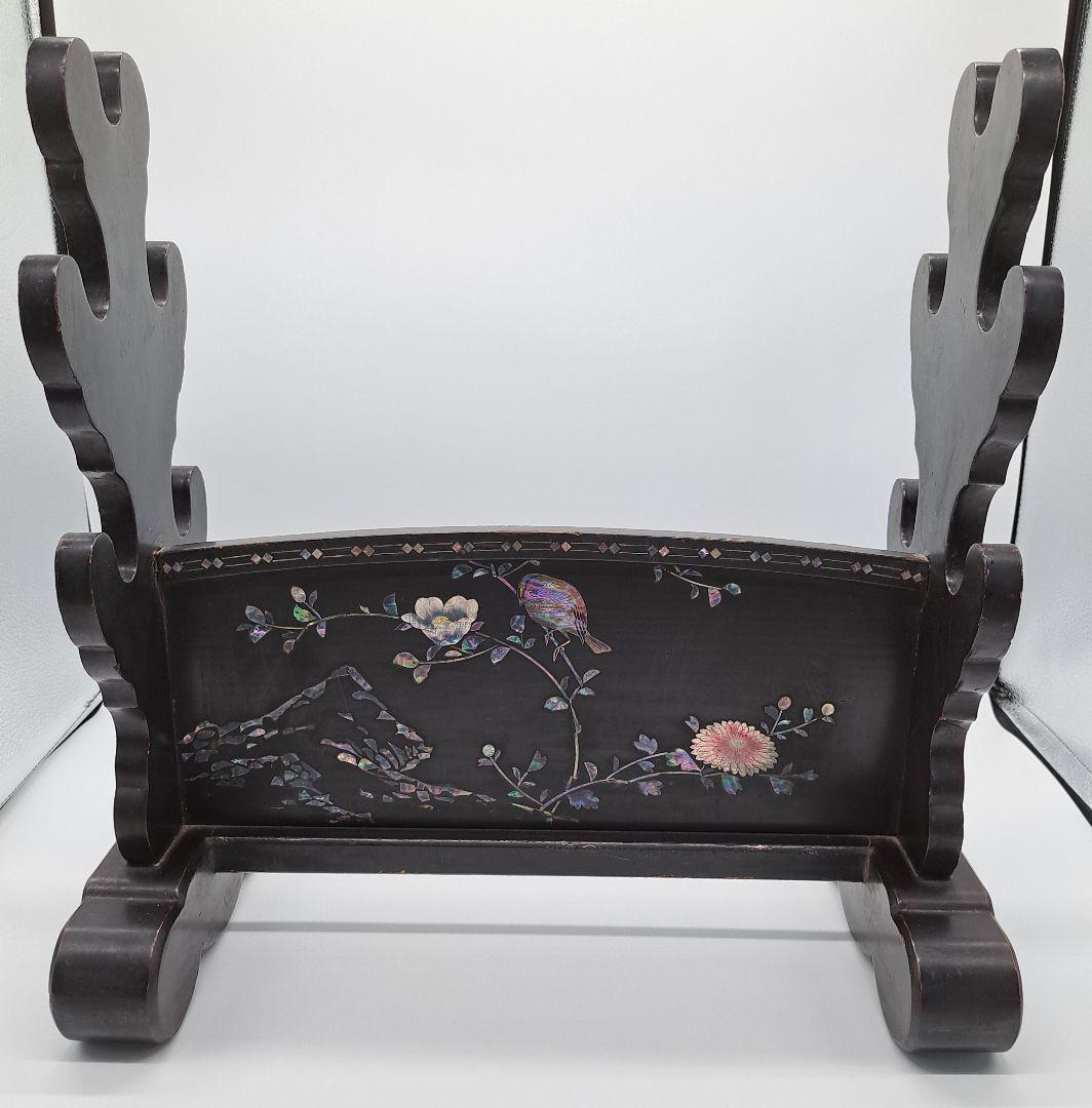 Y*タ様 時代名品 長崎螺鈿細工刀掛 木製漆塗刀掛け台 武具 時代物 極上品 日