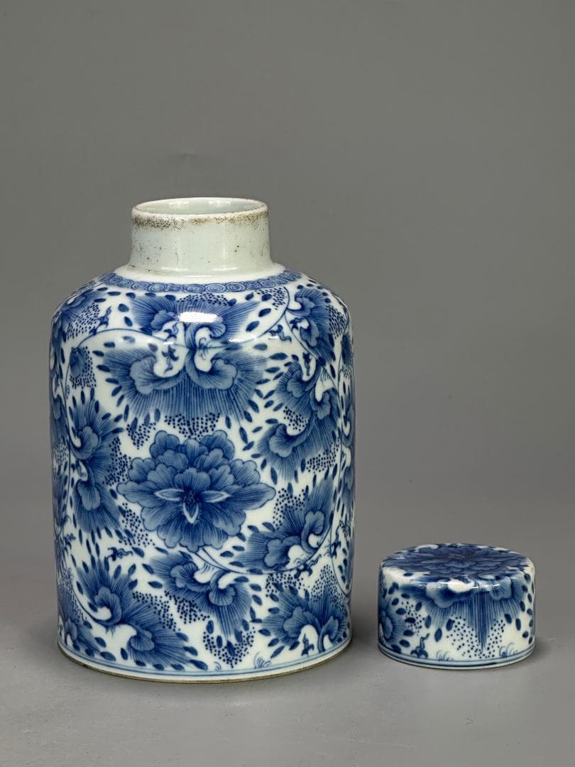 中国美術　煎茶道具　茶器　青花花卉文茶壺　染付茶入　時代　古物　唐物