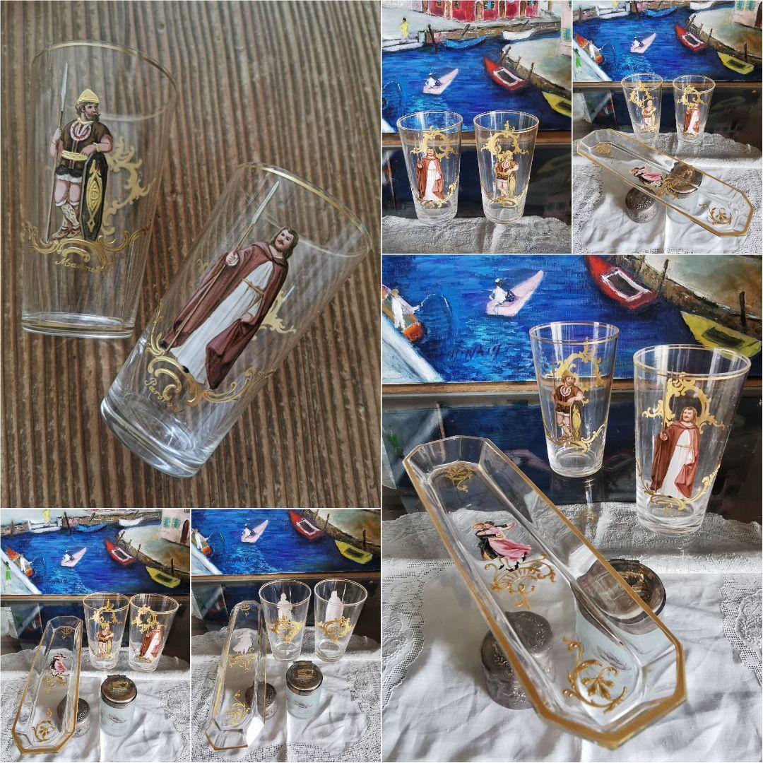 アンティーク ロブマイヤー ウィーン手描エナメル金彩 オペラ歌劇ショットグラス