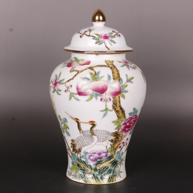 清乾隆粉彩福寿桃紋将軍缶 景徳鎮 陶磁器 装飾品 現代工芸品 美術品 置物