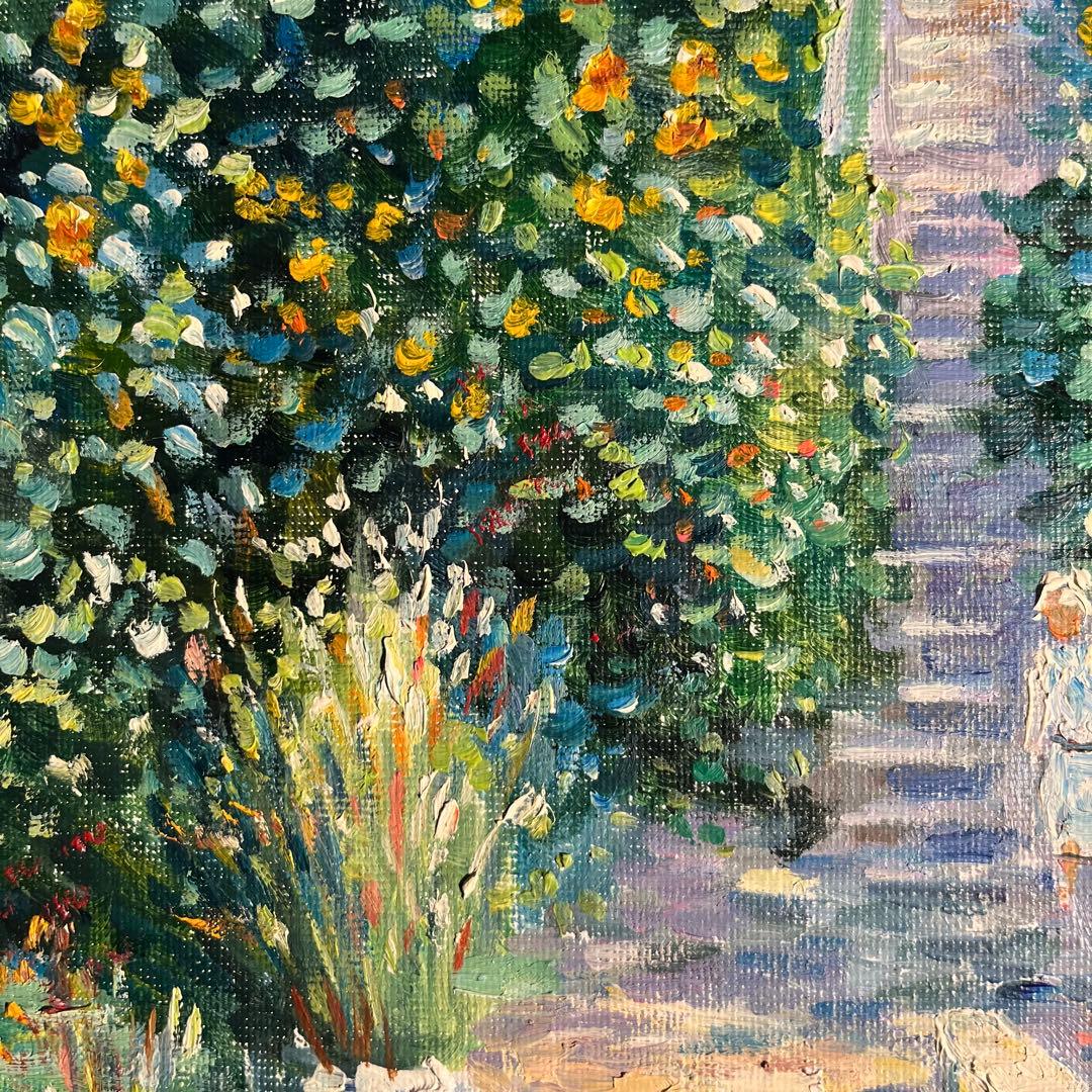 ★秀作★手書き油絵 クロード・モネ ヴェトゥイユの画家の庭 額付 絵画 油彩画