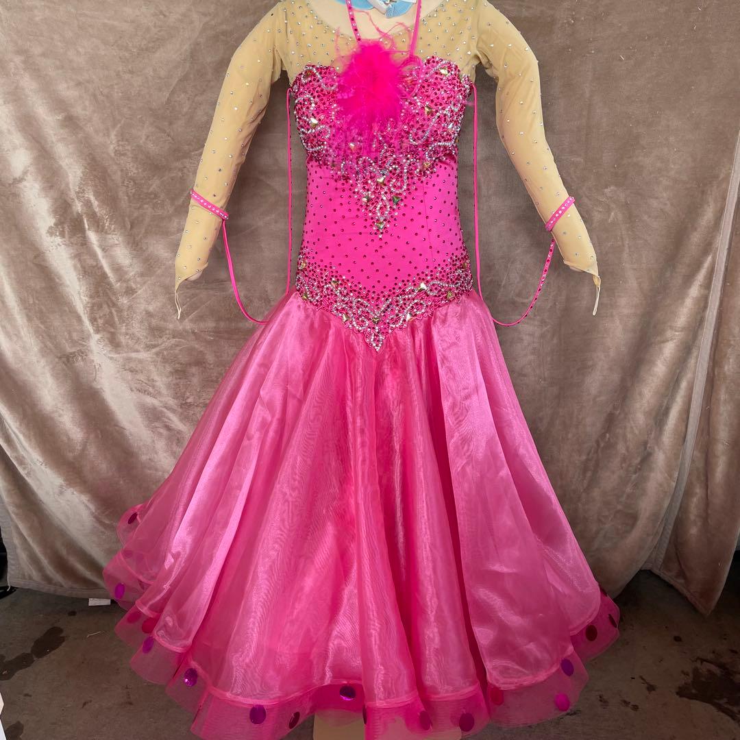 社交ダンス　ラテンダンス　ドレス衣装　ロング　ピンク　S1119