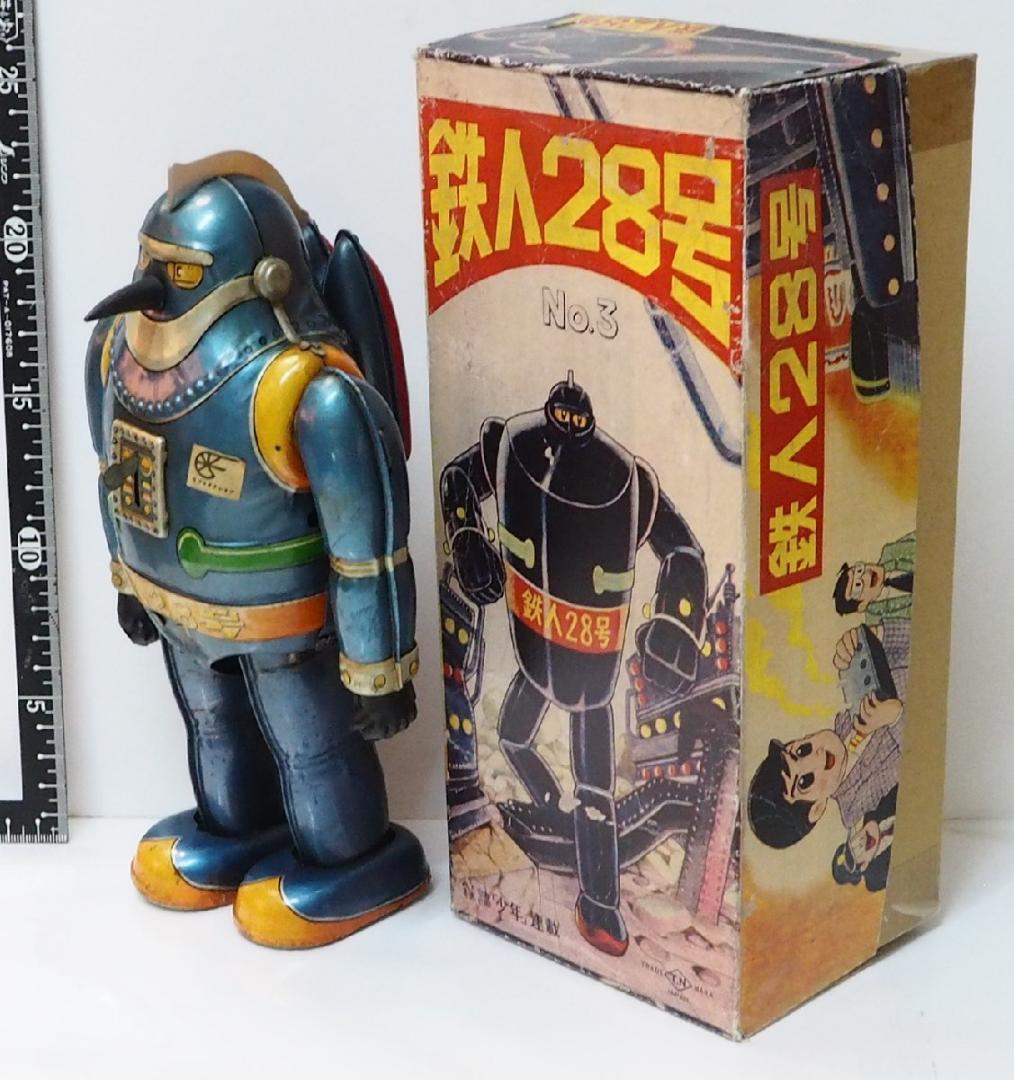 野村【鉄人28号No.3発火不可 金具欠】当時物ブリキ ロボットTIN箱はコピー
