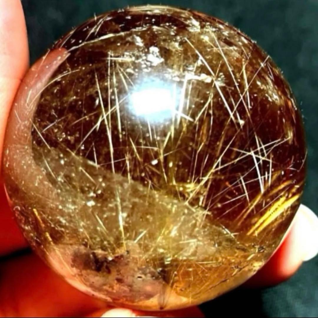 42mm ゴールドルチルクォーツ　丸玉　スフィア　金針水晶